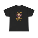 Lansing Senators Heavyweight T-Shirt in black with the laurel crowned boy tossing a baseball inside a maroon diamond on the front