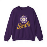 Mesa Jewels Crewneck Sweatshirt in purple with the Mesa Jewels logo, a faceted purple gem with a baseball diamond above Jewels script on the front