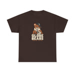 Globe Bears Heavyweight T-Shirt in dark chocolate with the Globe Bears logo, a scowling bear cub in a ball cap and glove on the front