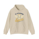St. Petersburg Saints Hoodie in sand with the cream winged baseball emblem with a halo on the front