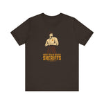 West Palm Beach Sheriffs Premium Lightweight T-Shirt in brown with the cream cartoon sheriff holding two bats on the front
