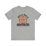 Walla Walla Sharpshooters Premium Lightweight T-Shirt in athletic heather with the Walla Walla Sharpshooters logo, a bullseye target crossed by baseball stitching on the front