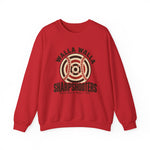 Walla Walla Sharpshooters Crewneck Sweatshirt in red with the Walla Walla Sharpshooters logo, a bullseye target crossed by baseball stitching on the front