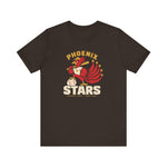 Phoenix Stars Premium Lightweight T-Shirt in brown with the Phoenix Stars logo, a red phoenix bird holding a bat, ringed by stars on the front