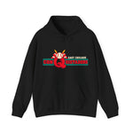 East Chicago Conquistadors Hoodie in black with the East Chicago Conquistadors logo, a feathered baseball crest over striped lettering on the front