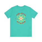 Tri-City Atoms Premium Lightweight T-Shirt in teal with the Tri-City Atoms logo, a baseball at the center of a yellow atom with orbiting electrons on the front