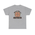 Walla Walla Sharpshooters Heavyweight T-Shirt in sport grey with the Walla Walla Sharpshooters logo, a bullseye target crossed by baseball stitching on the front