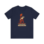 Shreveport Gassers Premium Lightweight T-Shirt in navy with the red cartoon gas station attendant lighting a tall torch lamp on the front