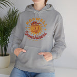 Roswell Sunshiners Hoodie in sport grey with the Roswell Sunshiners logo, a smiling baseball sun in a red cap, with Sunshiners in red script on the front, worn by model