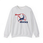 Bend Bucks Crewneck Sweatshirt in ash with the Bend Bucks logo, a leaping buck over a red-stitched baseball on the front