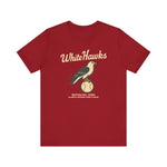Red Waterloo White Hawks vintage baseball t-shirt with bird and baseball graphic, premium lightweight Bella Canvas 3001 tee.