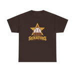 Phoenix Senators Heavyweight T-Shirt in dark chocolate with the Phoenix Senators logo, a baseball as the capitol dome in front of a gold star on the front