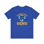 Klamath Falls Gems Premium Lightweight T-Shirt in true royal with the Klamath Falls Gems logo, a blue diamond gem with baseball stitching on the front