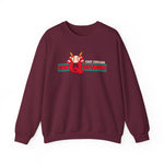 East Chicago Conquistadors Crewneck Sweatshirt in maroon with the East Chicago Conquistadors logo, a feathered baseball crest over striped lettering on the front
