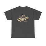 Jackson - Ionia Mayors Heavyweight T-Shirt in dark heather with the top hatted mayor character in a navy suit tossing a baseball on the front