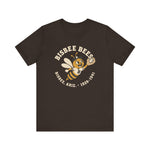 Bisbee Bees Premium Lightweight T-Shirt in brown with the Bisbee Bees logo, a cartoon bee in a ball cap catching a baseball on the front