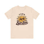 Yuma Sun Sox Premium Lightweight T-Shirt in soft cream with the Yuma Sun Sox logo, a smiling baseball sun wearing sunglasses on the front