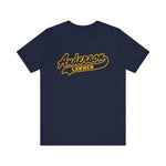 Anderson Lawmen Premium Lightweight T-Shirt in navy with the Anderson Lawmen logo, gold script lettering with a tail swoosh on the front