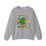 Norwich Navigators Baseball Crewneck Sweatshirt in sport grey with the green gator navigator logo peering through a bat spyglass inside a ship's wheel on the front