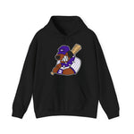 Merrillville Muddogs Hoodie in black with the Merrillville Muddogs logo, a snarling bulldog in a purple cap holding a bat on the front