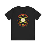Tri-City Atoms Premium Lightweight T-Shirt in black with the Tri-City Atoms logo, a baseball at the center of a yellow atom with orbiting electrons on the front