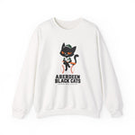 Aberdeen Black Cats Crewneck Sweatshirt in white with the Aberdeen Black Cats logo, a black cat in a green cap and jersey sitting on a baseball holding a bat on the front