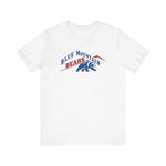Blue Mountain Bears Premium Lightweight T-Shirt in white with the Blue Mountain Bears logo, a snarling bear below a red mountain peak on the front