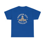 Carson City Capitals Heavyweight T-Shirt in royal with the Carson City Capitals logo, a domed state capitol building inside a ring of block lettering on the front
