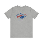 Blue Mountain Bears Premium Lightweight T-Shirt in athletic heather with the Blue Mountain Bears logo, a snarling bear below a red mountain peak on the front