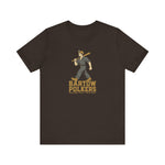 Bartow Polkers Premium Lightweight T-Shirt in brown with the sepia toned vintage ballplayer walking with a bat over his shoulder on the front