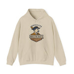 Beige hoodie featuring vintage Versailles Aristocrats baseball team logo from Kentucky Blue Grass League.