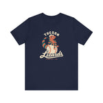 Tucson Lizards Premium Lightweight T-Shirt in navy with the Tucson Lizards logo, a striped lizard in a ball cap lounging on a baseball on the front