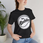 Boise Buckskins Premium Lightweight T-Shirt in black with the Boise Buckskins logo, script lettering across a stitched baseball on the front, worn by model