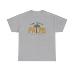 Fort Myers Palms Heavyweight T-Shirt in sport grey with the palm tree between bold gold block letters with a baseball on the front