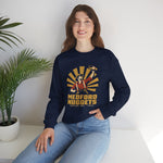 Medford Nuggets Crewneck Sweatshirt in navy with the Medford Nuggets logo, a gold prospector catching a baseball in his pan on the front, worn by model