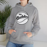 Boise Buckskins Hoodie in sport grey with the Boise Buckskins logo, script lettering across a stitched baseball on the front, worn by model