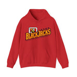 Reno BlackJacks Hoodie in red with the Reno BlackJacks logo, a Jack of Spades holding a bat above slanted BlackJacks lettering on the front