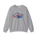 Blue Mountain Bears Crewneck Sweatshirt in sport grey with the Blue Mountain Bears logo, a snarling bear below a red mountain peak on the front