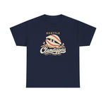 Seattle Clamdiggers Heavyweight T-Shirt in navy with the Seattle Clamdiggers logo, a clam shell made from a baseball half-buried in a tide flat on the front