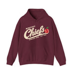 Wenatchee Chiefs Hoodie in maroon with the Wenatchee Chiefs logo, script lettering with an apple stitched like a baseball on the front