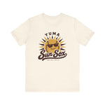 Yuma Sun Sox Premium Lightweight T-Shirt in natural with the Yuma Sun Sox logo, a smiling baseball sun wearing sunglasses on the front