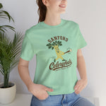 Sanford Celeryfeds Premium Lightweight T-Shirt in mint with the green cartoon celery stalk mascot swinging a bat on the front, worn by model