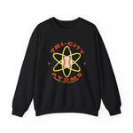 Tri-City Atoms Crewneck Sweatshirt in black with the Tri-City Atoms logo, a baseball at the center of a yellow atom with orbiting electrons on the front