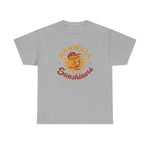 Roswell Sunshiners Heavyweight T-Shirt in sport grey with the Roswell Sunshiners logo, a smiling baseball sun in a red cap, with Sunshiners in red script on the front
