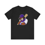 Merrillville Muddogs Premium Lightweight T-Shirt in black with the Merrillville Muddogs logo, a snarling bulldog in a purple cap holding a bat on the front