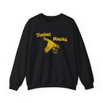 Bend Timber Hawks Crewneck Sweatshirt in black with the Bend Timber Hawks logo, a diving gold hawk clutching a baseball on the front