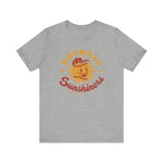 Roswell Sunshiners Premium Lightweight T-Shirt in athletic heather with the Roswell Sunshiners logo, a smiling baseball sun in a red cap, with Sunshiners in red script on the front