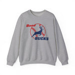 Bend Bucks Crewneck Sweatshirt in sport grey with the Bend Bucks logo, a leaping buck over a red-stitched baseball on the front