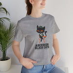 Aberdeen Black Cats Premium Lightweight T-Shirt in athletic heather with the Aberdeen Black Cats logo, a black cat in a green cap and jersey sitting on a baseball holding a bat on the front, worn by model