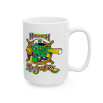 Norwich Navigators Baseball Mug with the green gator navigator logo peering through a bat spyglass inside a ship's wheel, right side view 2